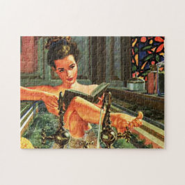 Puzzle chica de pinturas en el baño