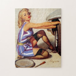 Puzzle Chica de Pinup mecánico de coches retro vintage