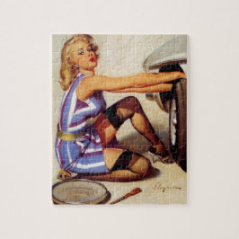 Puzzle Chica de Pinup mecánico de coches retro vintage