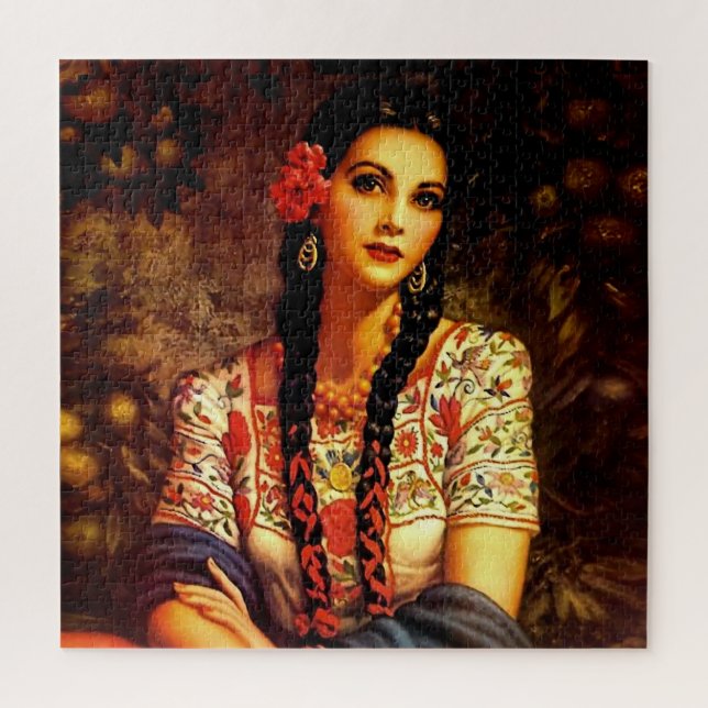 Puzzle Chica de pinza de cosecha mexicana con trenzas lar (Vertical)