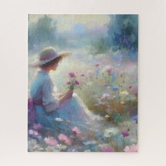 Puzzle Chica de pradera de flores silvestres  (Vertical)