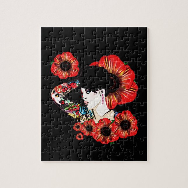 Puzzle Chica de tatuaje entre las flores de amapola Arte  (Vertical)