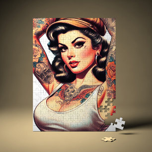 Puzzle Chica de tatuajes vintage linda