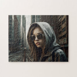 Puzzle Chica del Cyberpunk Hoodie Dystopian