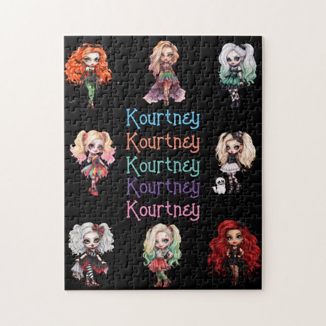 Puzzle Chica Doll Spooky Halloween Tema con nombre (Vertical)