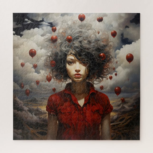 Puzzle Chica en Arte Moderno Rojo (Vertical)
