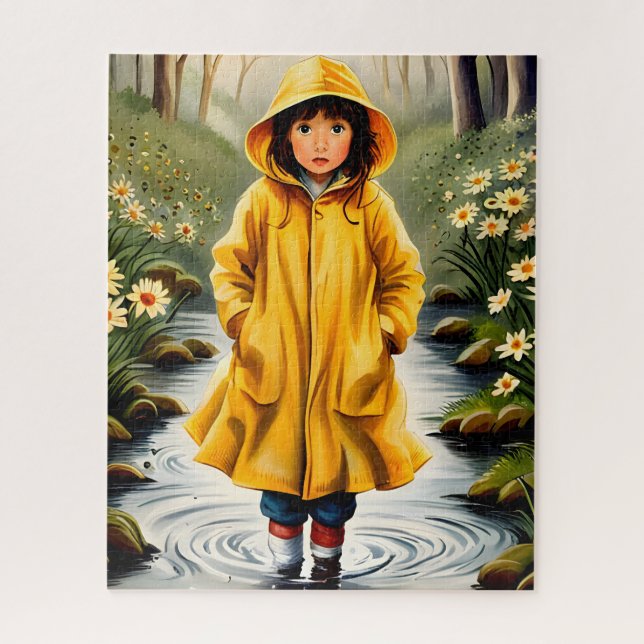 Puzzle Chica en el Ilustracion del abrigo amarillo (Vertical)
