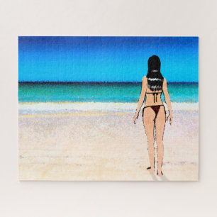 Puzzle Chica en la playa usando una pintura en bikini