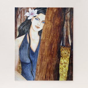 Puzzle Chica en pintura de figura acrílica forestal