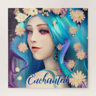 Puzzle Chica encantado con flores personalizadas