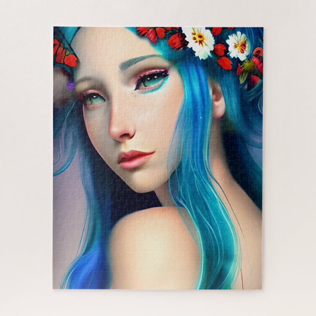 Puzzle Chica encantado de bonito con flores | Comercio de (Vertical)