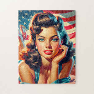 Puzzle Chica estadounidense retro bello