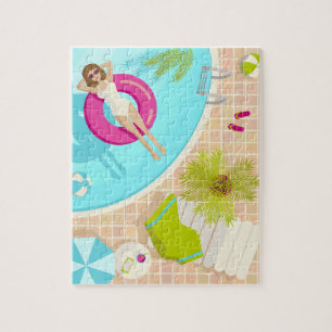 Puzzle Chica fiesta de la piscina en la playa de verano d
