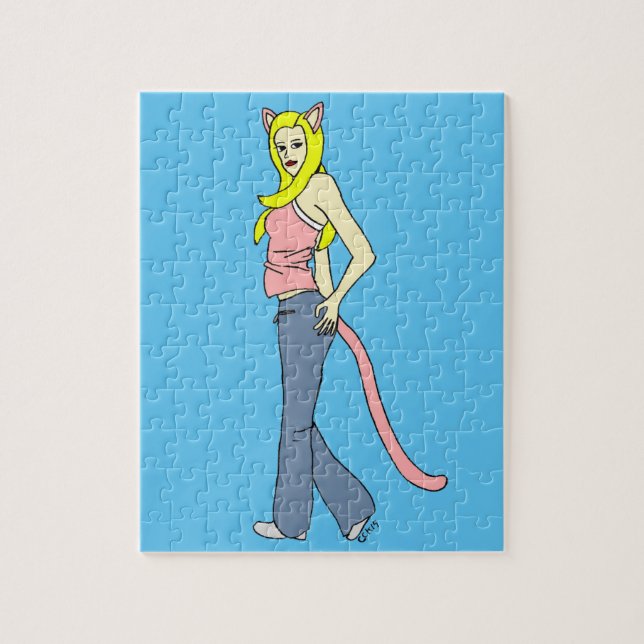 Puzzle chica gato   (Vertical)