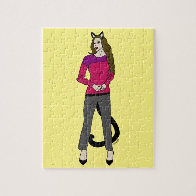 Puzzle chica gato  (Vertical)