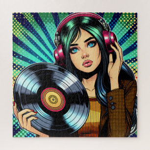 Puzzle Chica genial de estilo pop art cómic con álbum de