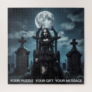 Puzzle Chica gótica negra del cementerio oscuro