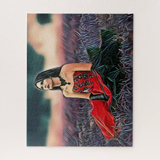 Puzzle Chica gótica sentada mujer romántica personalizabl (Vertical)