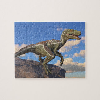 Puzzle Chica Inteligente Azul Velociraptor dinosaurio