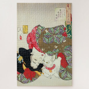 Puzzle Chica japonés con gato, Tsukioka Yoshitoshi