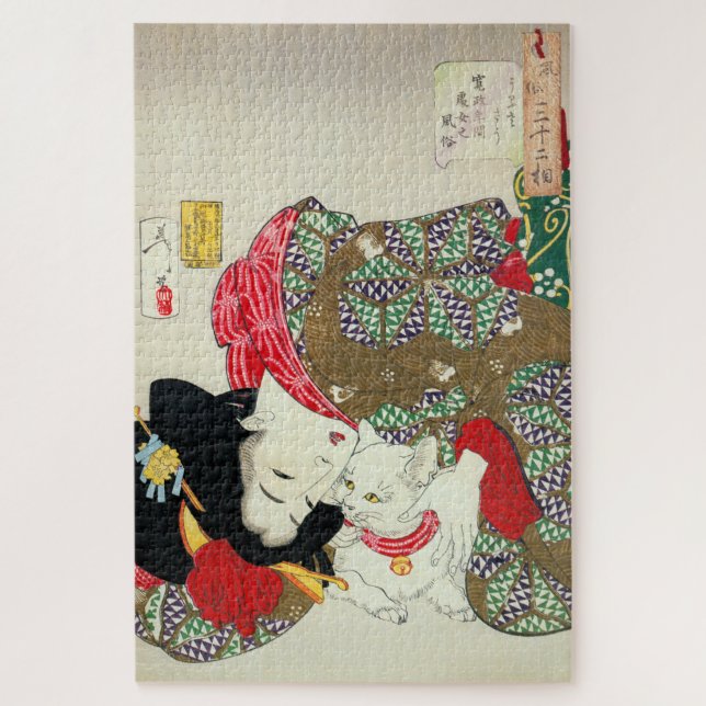 Puzzle Chica japonés con gato, Tsukioka Yoshitoshi (Vertical)