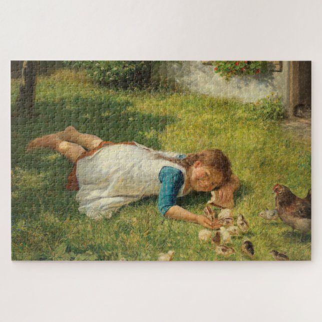 Puzzle Chica jugando con chicles (pollo y pollo) (Horizontal)