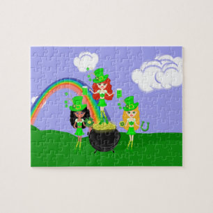 Puzzle Chica Leprechauns Arcoiris y Oro Oro