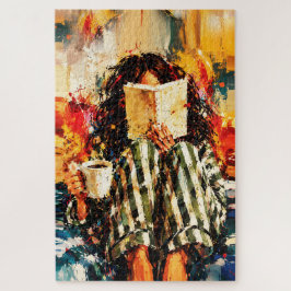 Puzzle Chica leyendo libro pintura artística acogedora