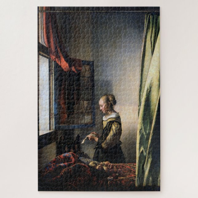 Puzzle Chica leyendo una carta en una ventana abierta, ve (Vertical)
