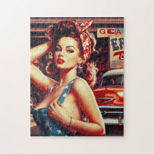 Puzzle Chica mecánico retro