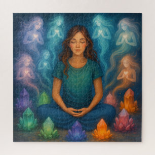 Puzzle Chica Meditando con Seres Elementales de Cristal