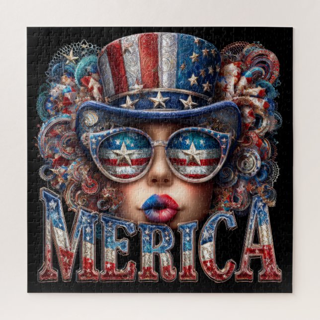 Puzzle Chica Merica, 4 de julio Chica de Glam con estrell (Vertical)