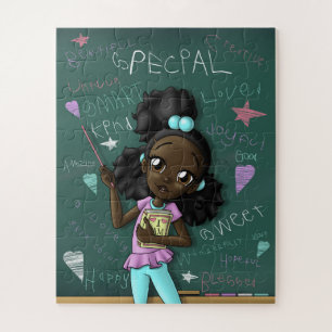 Puzzle Chica negro y palabras positivas