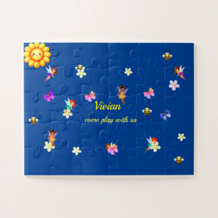 Puzzle chica nombre personalizado hada y flor Rompecabeza