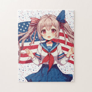 Puzzle CHICA patriótico de anime de Estados Unidos