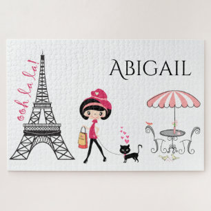 Puzzle Chica personalizado y torre Cat Eiffel París