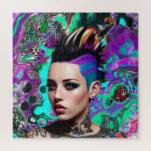 Puzzle Chica Punk con Mohawk Arte Abstracto