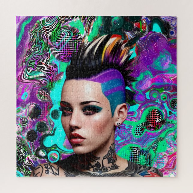Puzzle Chica Punk con Mohawk Arte Abstracto (Vertical)