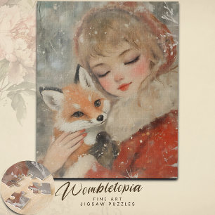 Puzzle Chica retro vintage en rojo con Navidades Fox