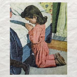 Puzzle Chica rezando en la cama, la oración del Señor