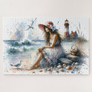Puzzle Chica Romántica de Acuarela junto al Faro