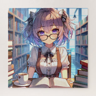 Puzzle Chica Smart Anime en libros de lectura de bibliote