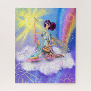 Puzzle Chica sobre el sol de pintura en la nube y el arco
