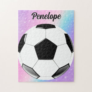 Puzzle Chica Soccer Ball Pastel Stars Nombre personalizad