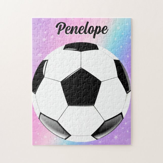 Puzzle Chica Soccer Ball Pastel Stars Nombre personalizad (Vertical)