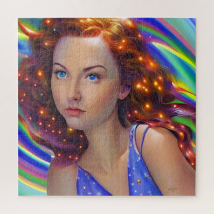 Puzzle Chica soñado con luces arcoiris