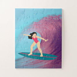 Puzzle Chica surfeando al atardecer