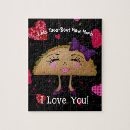 Puzzle Chica taco púrpura lazo corazones confetti