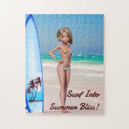 Puzzle Chica Toon Surfer posando a orillas del mar