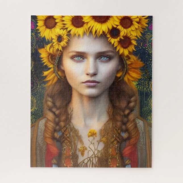 Puzzle Chica ucraniano de Amulets y Sunflowers (Vertical)